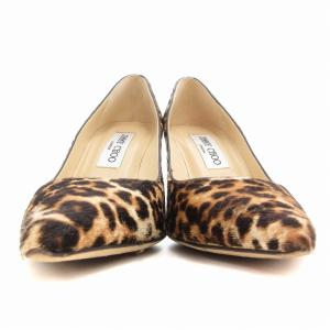 JIMMY CHOO ハイヒールパンプス シューズ ポインテッドトゥ ピンヒール レオパード柄 ハラコ 35 22?p 茶 ブラウン