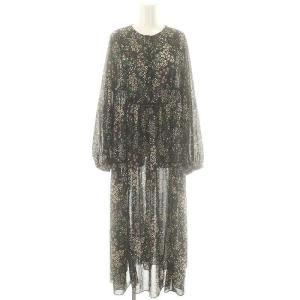 24AW FLOWER PRINT ワンピース マキシ ロング 長袖 F 黒 ブラック /AT OS