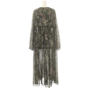SLOBE IENA 24AW FLOWER PRINT ワンピース マキシ ロング 長袖 F 黒 ブラック /AT OS
