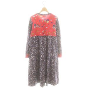 tsumori chisato SLEEP 花柄 ワンピース ミモレ ロング 長袖 M 紺 ネイビー 赤 レッド /AT OS