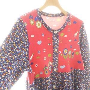 tsumori chisato SLEEP 花柄 ワンピース ミモレ ロング 長袖 M 紺 ネイビー 赤 レッド /AT OS