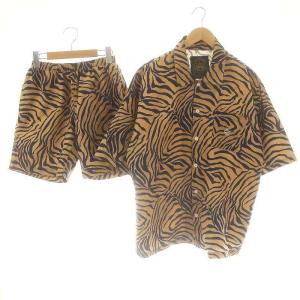 セットアップ ゼブラシャツ ゼブライージーショートパンツ S 茶 紺 /MI OS SH