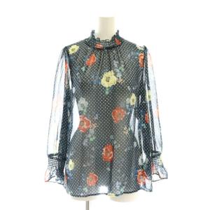 ANAYI セットアップ 花柄 シアー ブラウス フレアスカート 38 紺 マルチカラー /MI OS