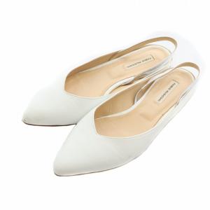 パンプス フラットシューズ アーモンドトゥ ストラップ レザー 36 23cm 白 ホワイト /AS OS