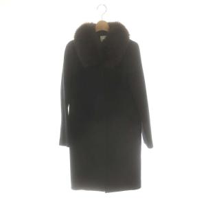 フォックスファー付きウールカシミヤ混ロングコート アウター 36 ブラック ダークブラウン /DO OS