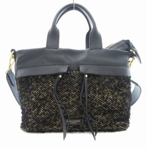 2WAY ハンドバッグ ショルダーバッグ ツイード ロゴ 黒 ブラック /JS