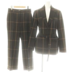 セットアップ チェック柄1B テーラードジャケット ストレートパンツ ベルト付き 038 黒 茶 /MI