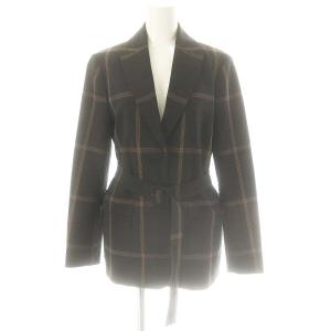 theory luxe セットアップ チェック柄1B テーラードジャケット ストレートパンツ ベルト付き 038 黒 茶 /MI