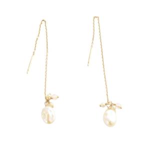 agete パール チェーンドロップピアス K10 YG イエローゴールド /SR32