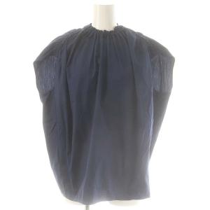 シャーリング ギャザー ノースリーブ コクーン ブラウス 36 紺 ネイビー /AT OS