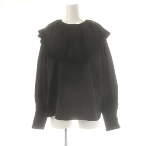 プリーツオーバーカラーブラウス 黒 /MI OS