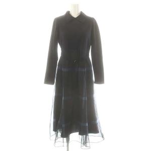 24AW 美人百花コラボ ワンピース 切替 チェック ベルト付き 36 紺 緑 /MI OS