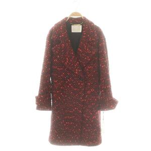 24AW ツイードチェスターコート 36 レッド ブラック