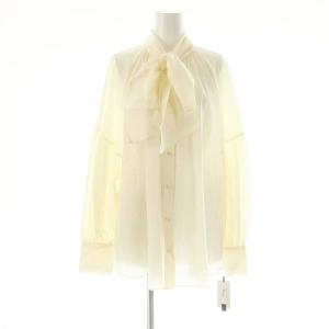 24AW タイ付ギャザーブラウス シャツ バンドカラー 36 アイボリー /MI OS
