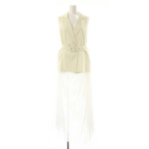 24SS テーラーチュールワンピース 切替 インナー付き ベルト付き 38 アイボリー 白 /MI OS