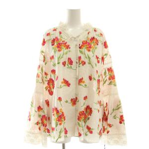 23SS フラワー刺繍トップ ブラウス 長袖 36 白 ホワイト /AT OS