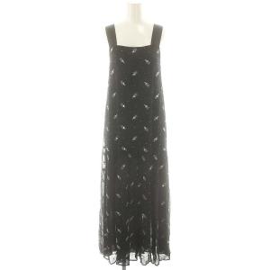 24AW フラワー刺繍ノースリーブワンピース ロング ビーズ装飾 36 ブラック /HK OS