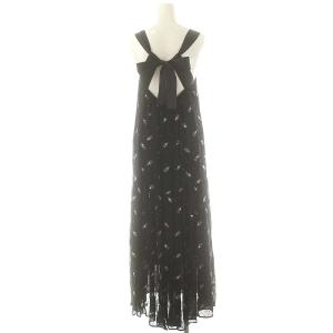 GRACE CONTINENTAL 24AW フラワー刺繍ノースリーブワンピース ロング ビーズ装飾 36 ブラック /HK OS