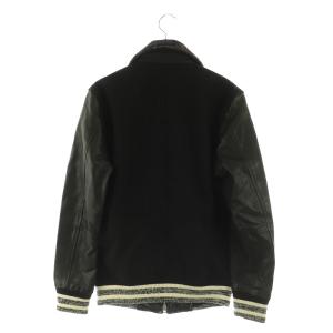 TORNADO MART プリントニードルフリース×レザーブルゾン ジップアップ ヤギ革 M ブラック /MY OS