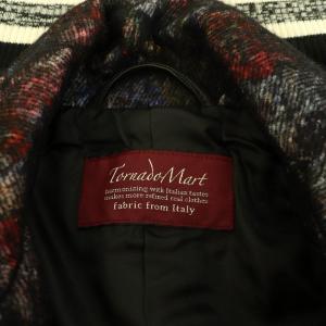 TORNADO MART プリントニードルフリース×レザーブルゾン ジップアップ ヤギ革 M ブラック /MY OS