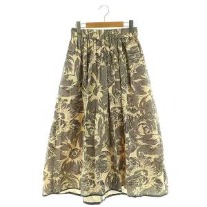コットングログラン花柄スカート ロング フレア ギャザー 36 ベージュ /MY OS