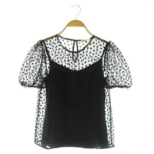 チュールフロッキードットブラウス 半袖 シースルー インナー付 36 ブラック /MY OS