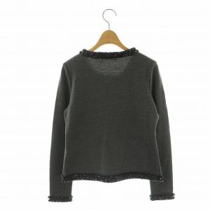 René フリンジディティール ジップアップ ニットカーディガン ノーカラージャケット ウール 36 グレー 紺