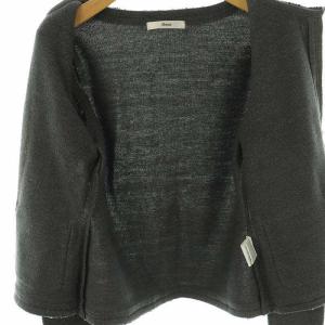 René フリンジディティール ジップアップ ニットカーディガン ノーカラージャケット ウール 36 グレー 紺