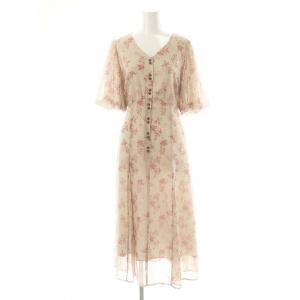 フラワー袖プリーツワンピース 2 ピンクベージュ /MI OS