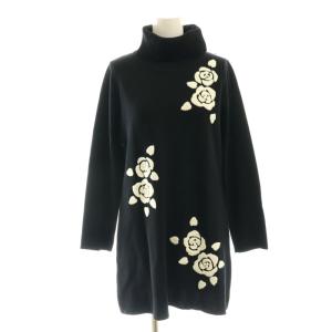 パール フラワー刺繍 ニットワンピース ミニ タートルネック 3 黒 ブラック /AT OS