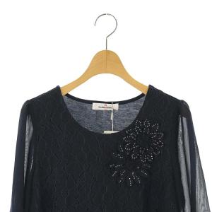 GALLERY VISCONTI フラワーレース シアースリーブ ワンピース 3 紺 /MI OS