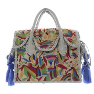 Maestra テナンゴ風 刺繍バッグ トートバッグ 白 ホワイト /SR40