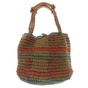 サルヴェ ペーパーラフィア 手提げバッグ ハンドバッグ 茶色 ブラウン 緑 グリーン /SR40