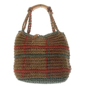 genten サルヴェ ペーパーラフィア 手提げバッグ ハンドバッグ 茶色 ブラウン 緑 グリーン /SR40