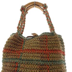 genten サルヴェ ペーパーラフィア 手提げバッグ ハンドバッグ 茶色 ブラウン 緑 グリーン /SR40