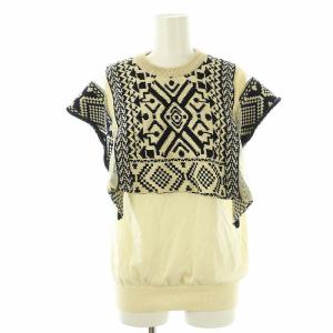 22SS Jacquard knit top ニット カットソー ジャガード 38 アイボリー 黒 /MI