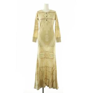 サーマルヘンリーネックカットソーワンピース 総柄 M ベージュ /MI OS