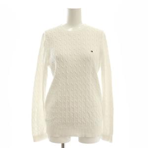 コットンケーブル編みクルーネックニット セーター 長袖 L 白 ホワイト /AT OS SH