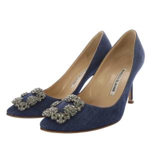 HANGISI ビジューバックルデニム パンプス 35 ネイビー