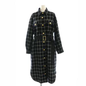 24AW ウールチェックシャツワンピース 金ボタン ステンカラー 36 黒 白 /CX OS SH