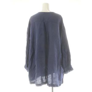 nest Robe 袖口配色メローブラウス 長袖 チュニック リネン F ネイビー /DO OS