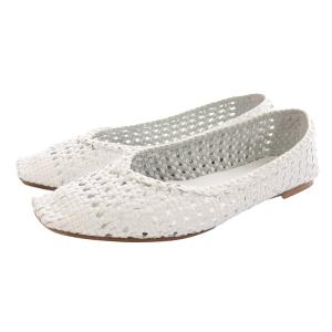 スクエアトゥ メッシュ パンプス レザー 36 白 ホワイト /SR15