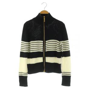 ボーダー ジップアップニット ブルゾン カーディガン ハイネック 40/1 ブラック /MY OS