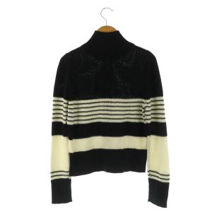 LES COPAINS ボーダー ジップアップニット ブルゾン カーディガン ハイネック 40/1 ブラック /MY OS