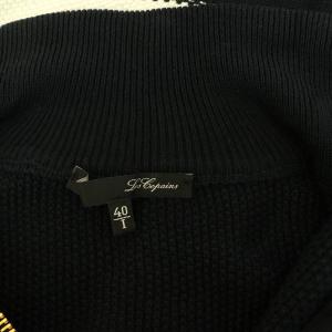 LES COPAINS ボーダー ジップアップニット ブルゾン カーディガン ハイネック 40/1 ブラック /MY OS