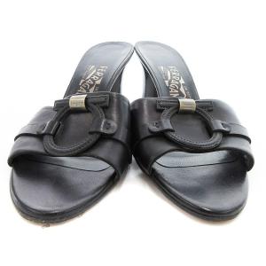 Salvatore Ferragamo ガンチーニ ミュール サンダル レザー 7 黒 ブラック /JS
