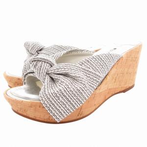 サンダル ミュール ウェッジソール リボン ラメ M 黒 ブラック 白 ホワイト /GV