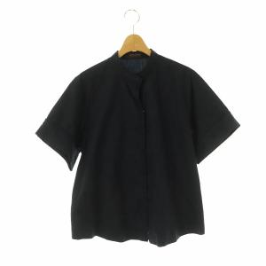 23SS コンパクトブロード プリーツブラウス バンドカラー 36 紺 /MI OS