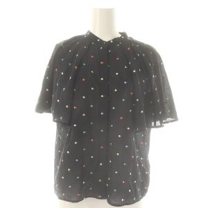 24SS キャンディドットエンブロイダリー ケープカラーブラウス バンドカラー 36 黒 マルチカラー