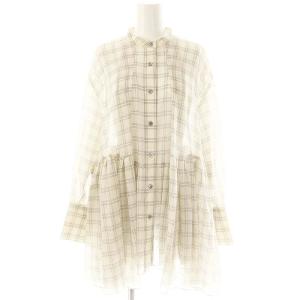 24SS マナードウールブラウス チェック チュニック 38 アイボリー 黒 /MI OS